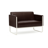 Braunes Loungesofa ARUBA als Zweisitzer mit silbernem Metallgestell von hjh OFFICE – 360-Grad-Ansicht (Rückenansicht 180°)