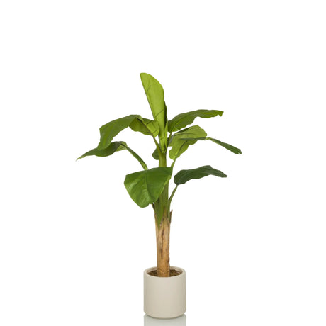 Vihreä Tekokasvi BANANE I suurilla lehdillä yksinkertaisessa valkoisessa ruukussa, valmistaja hjh OFFICE