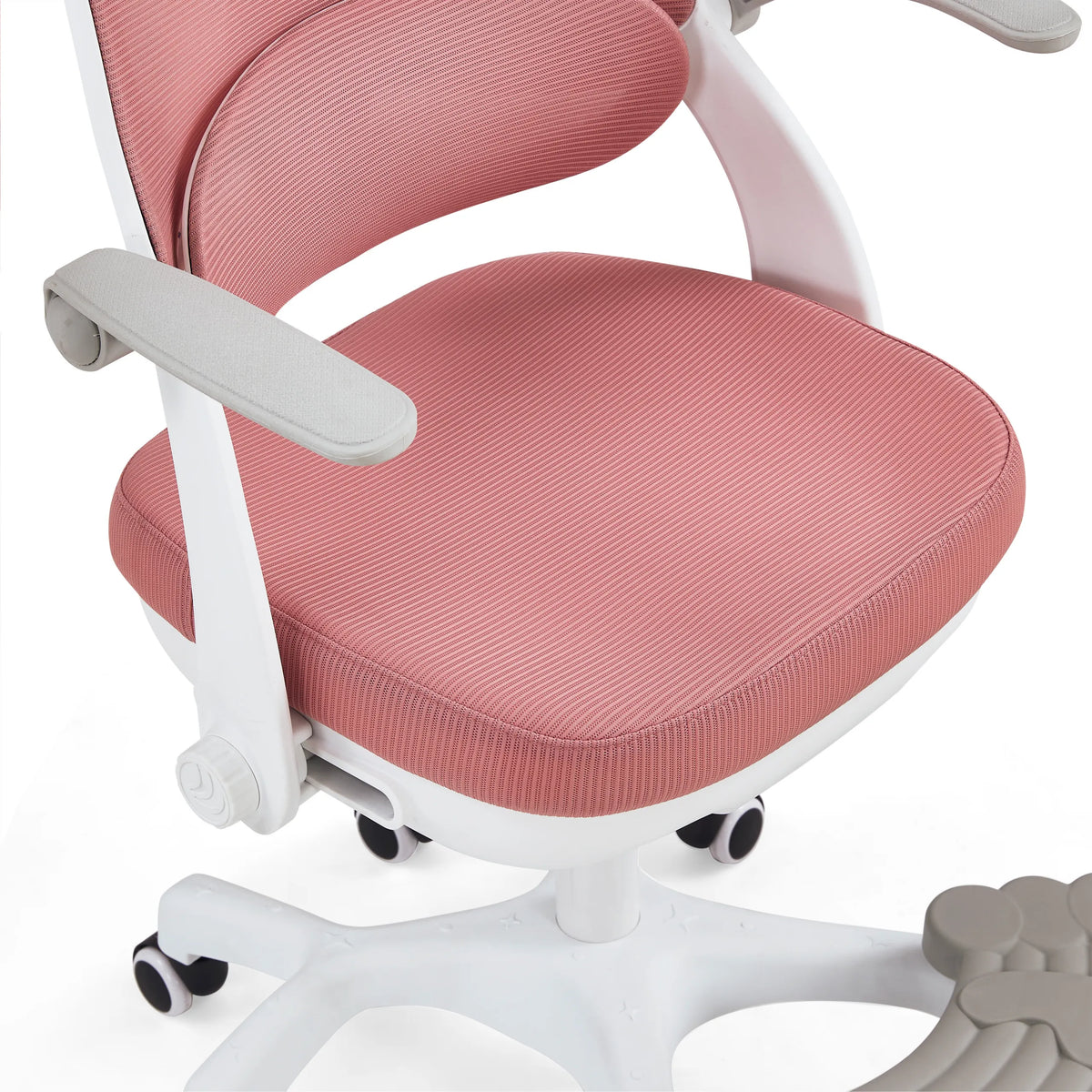 Lasten pyörivän tuolin Kiddy Smart Step vaaleanpunainen pehmustettu istuin ja selkänoja sekä valkoinen runko, valmistaja hjh OFFICE