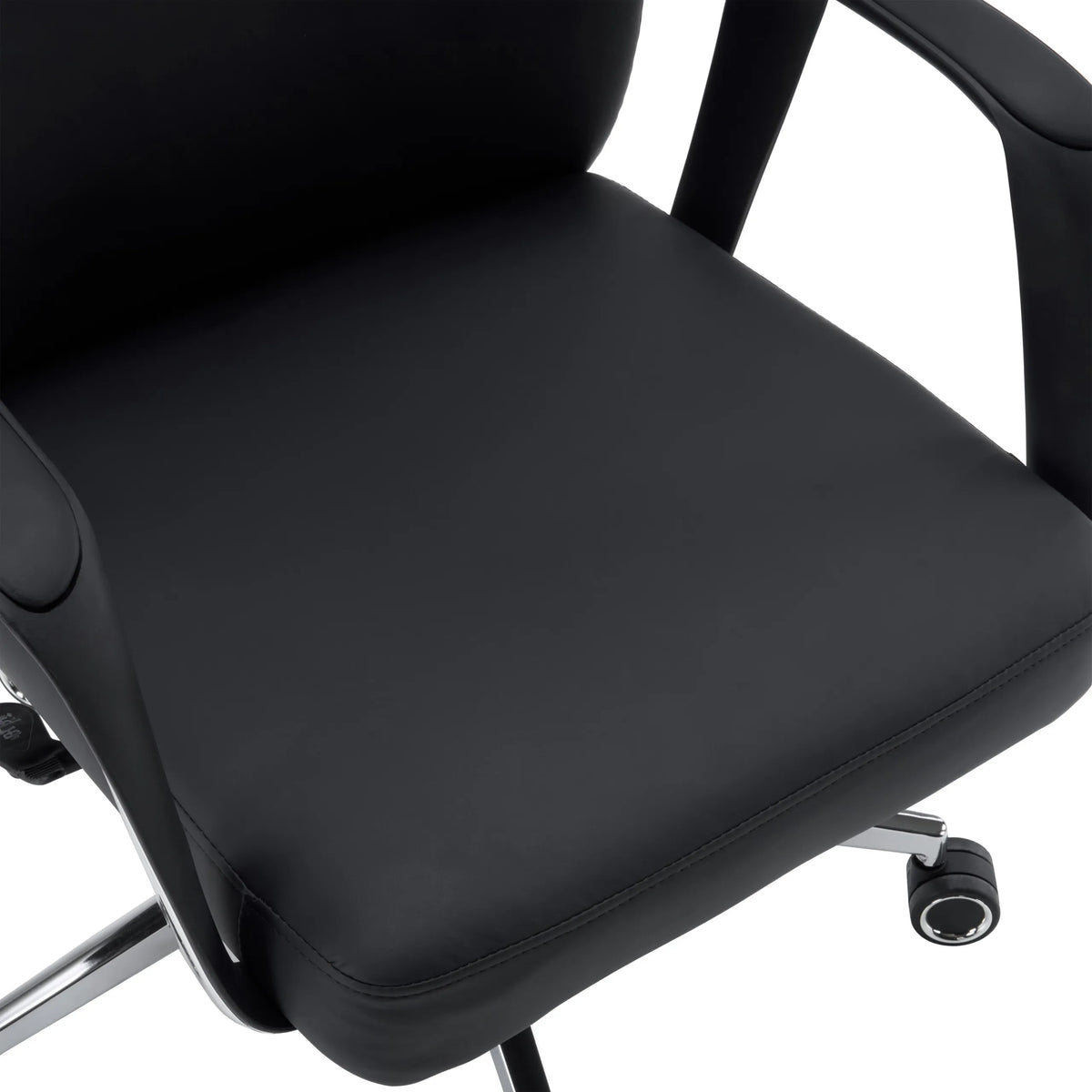 Ammattitason toimistotuolin VELVET ECO pehmustettu istuin mustana, jossa on näkyvä mattopyörä, valmistaja hjh OFFICE
