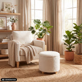 Weißer Polsterhocker Storiano S mit Stoffbezug und Holzfüßen von hjh LIVING (KI-generiertes Bild)