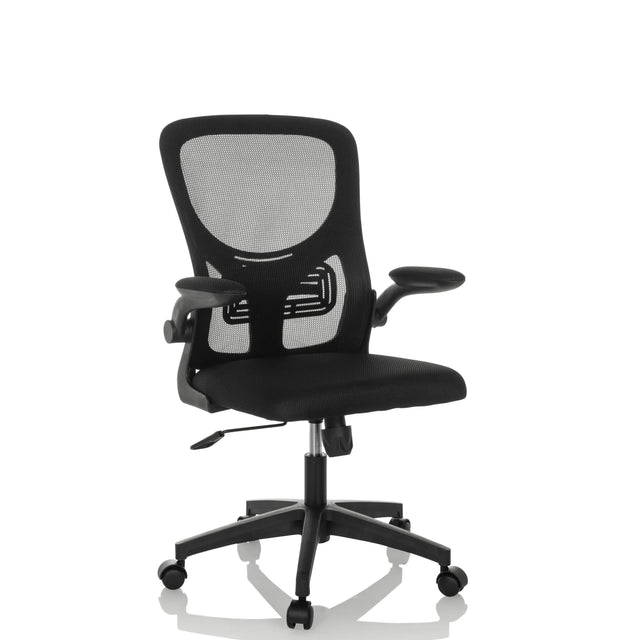 Home Office -toimistotuoli BELIO mustalla verkkoverhoilulla ja käsinojilla, valmistaja hjh OFFICE