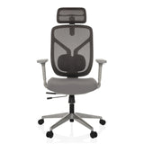Harmaa High End -toimistotuoli CASSILIS W verkkoselkänojalla ja viisipisteisellä rullajalustalla, valmistaja hjh OFFICE – 360 asteen näkymä (etunäkymä 0°)