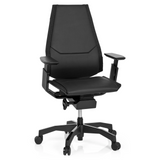 Musta High End -toimistotuoli GENIDIA BLACK nahasta, jossa on käsinojat ja viisipolvinen rullajalka, valmistaja hjh OFFICE – 360 asteen näkymä (etunäkymä 20°)