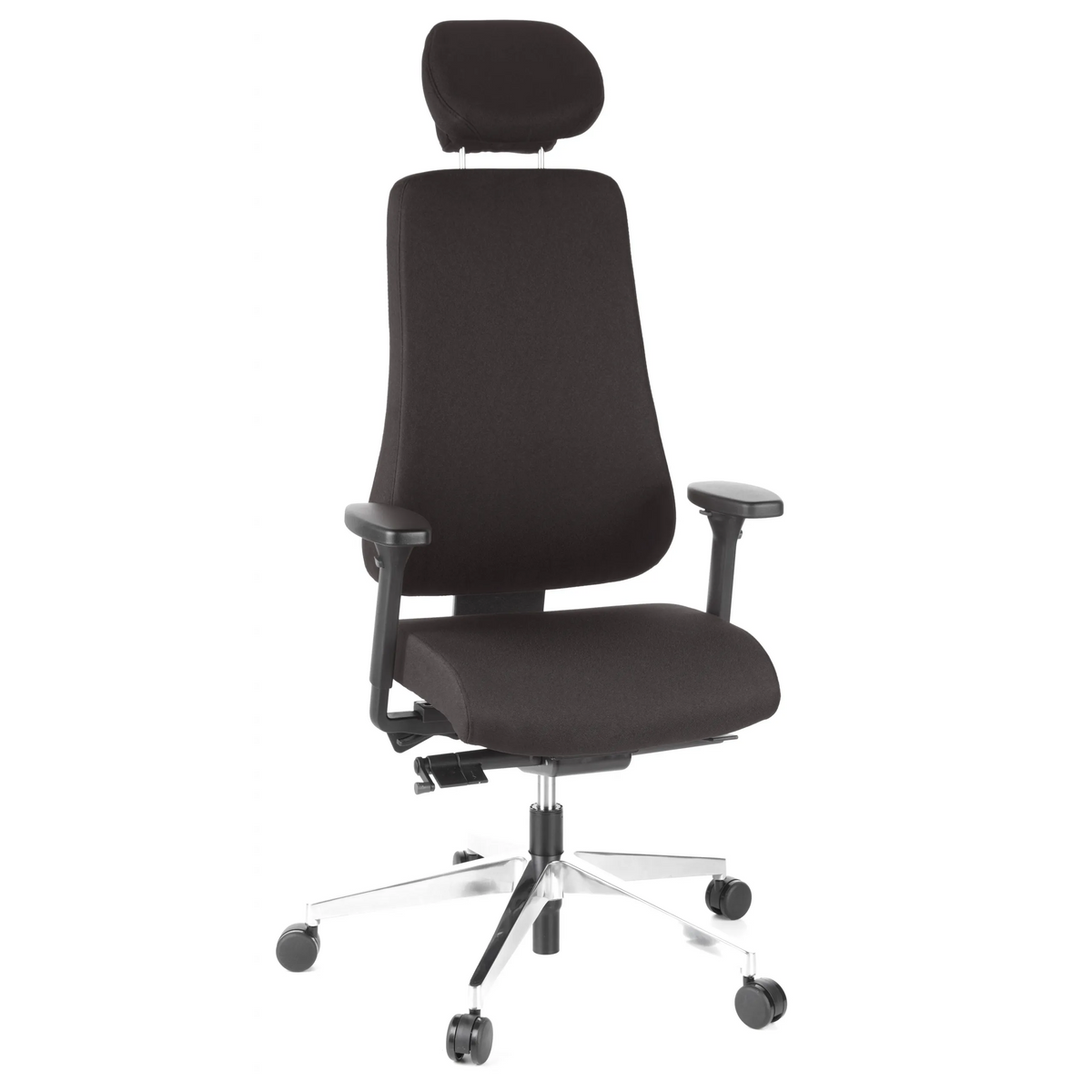 Musta Ammattitason toimistotuoli PRO-TEC 400 niskatuella, käsinojilla ja viisipisteisellä jalustalla, valmistaja hjh OFFICE – 360 asteen näkymä (etunäkymä 20°)
