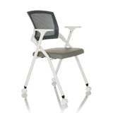 Harmaa Kokoontaittuva tuoli PRIORITY II W PU verkkoselkätuella, käsinojilla ja pyörillä, valmistaja hjh OFFICE – 360 asteen näkymä (etuviistonäkymä 45°)