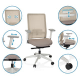 Ammattitason toimistotuoli PURE WHITE-tuolin säädettävät toiminnot, beige, valmistaja hjh OFFICE