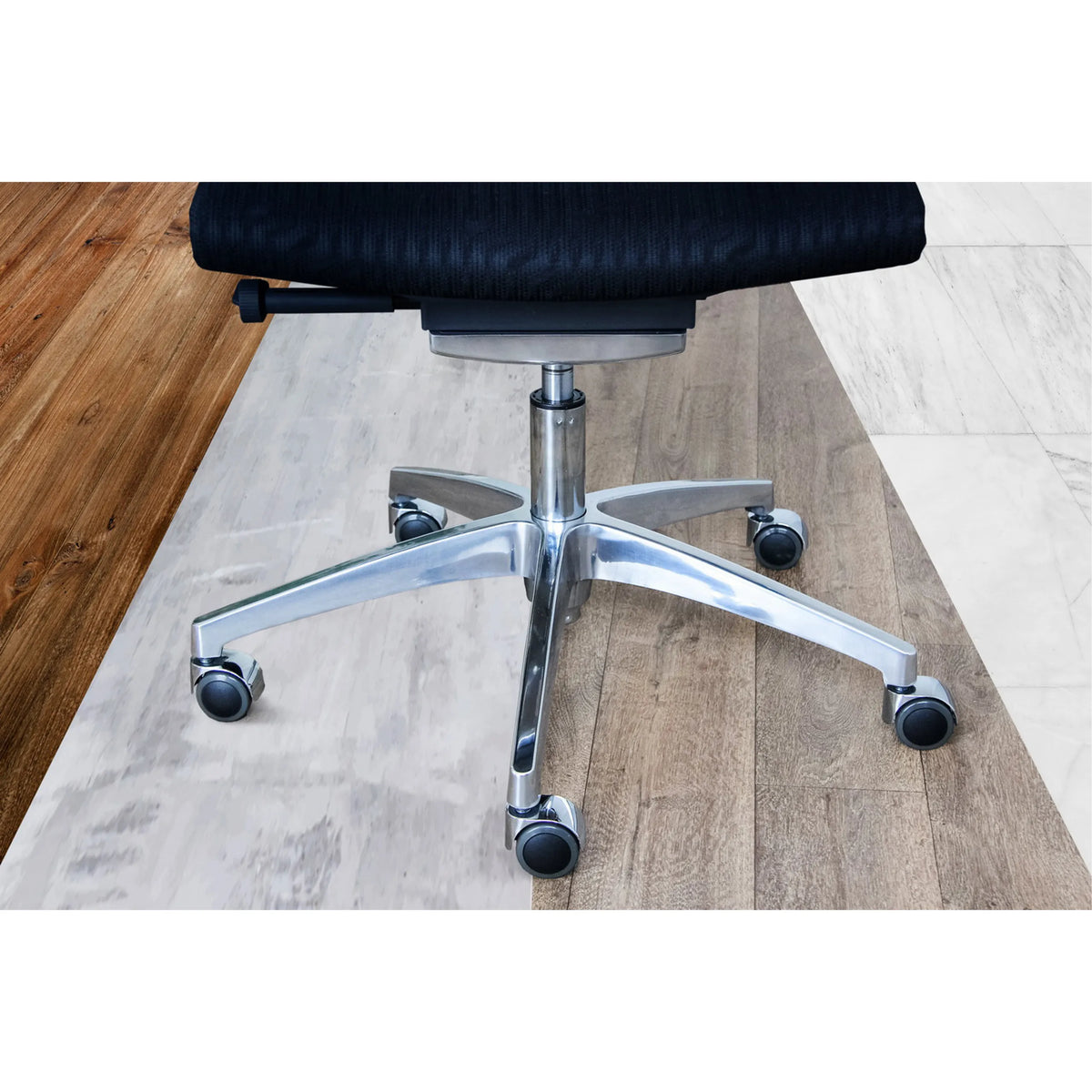 Viisipuolainen ristijalka ja mustat tuolin rullat 5x ROLO LUX 10mm/50mm hopeisena koville lattioille, valmistaja hjh OFFICE