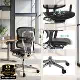 Luksustoimistotuoli ERGOHUMAN BASE GEN2 verkkoverhoilulla ja säädettävällä istuimella, valmistaja hjh OFFICE (tekoälyllä luotu kuva)