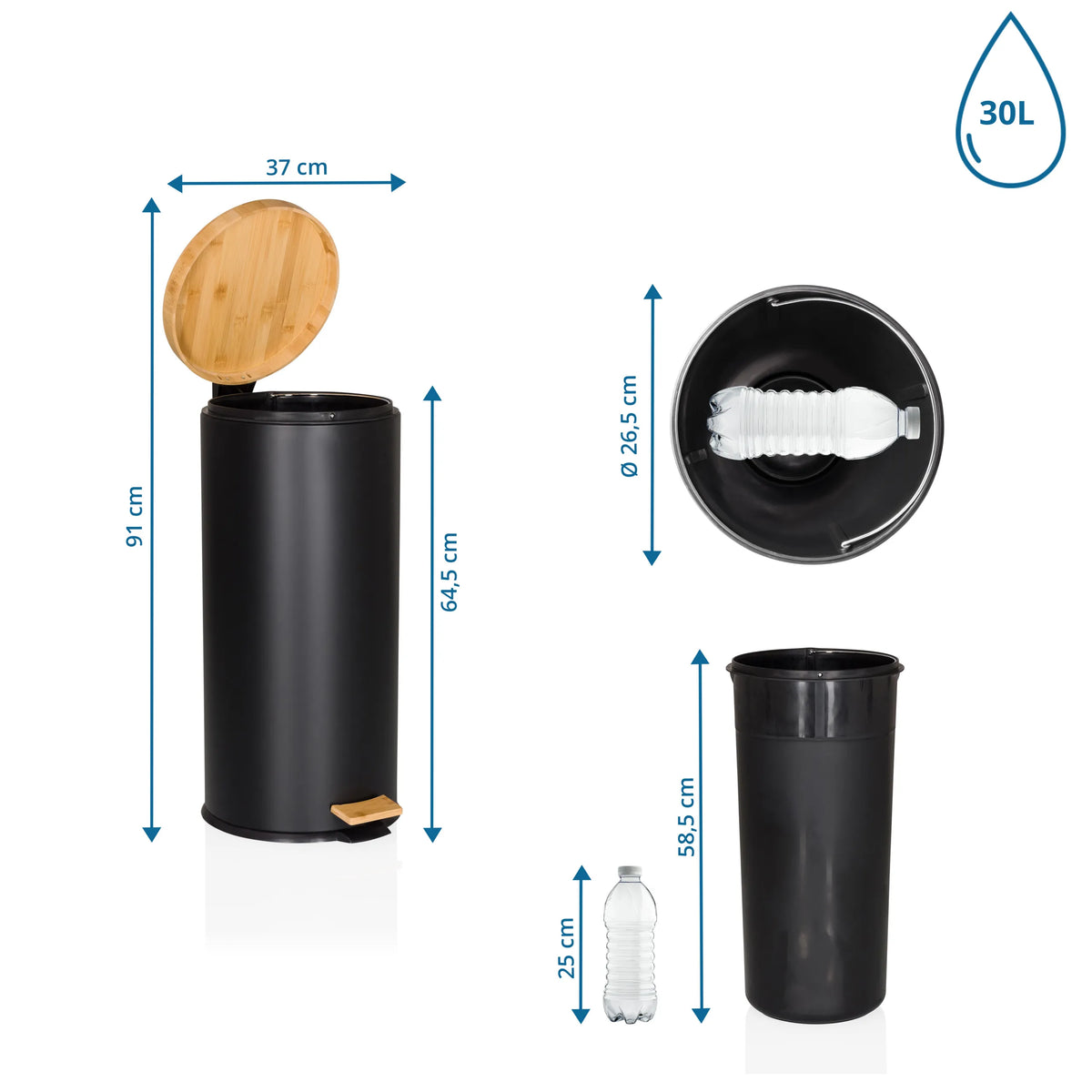 Roskakori CLEAN BAMBOO mitat, tilavuus 30 l ja korkeus 91 cm, valmistaja hjh OFFICE