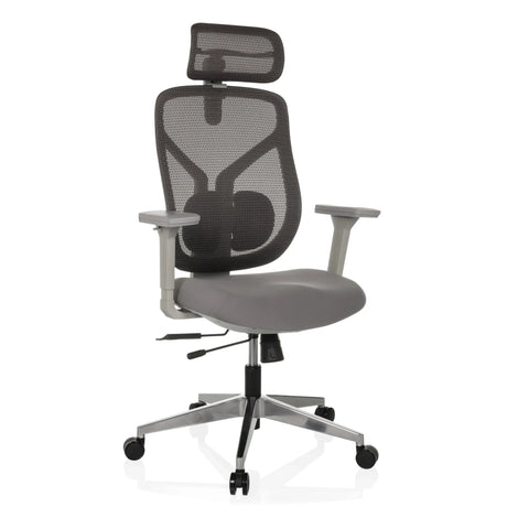 High End -toimistotuoli CASSILIS W harmaana verkkoselkänojalla ja niskatuella, valmistaja hjh OFFICE