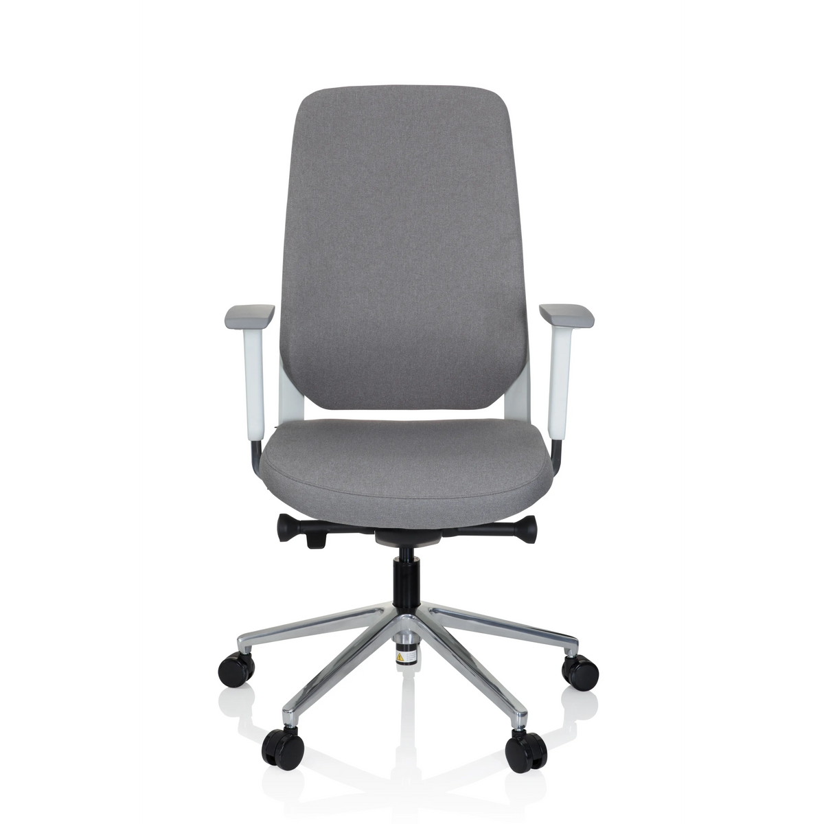 Grauer Profi-Bürostuhl CHIARO T4 WHITE mit Armlehnen und einem Fußkreuz mit fünf Rollen von hjh OFFICE – 360-Grad-Ansicht (Frontansicht 0°)