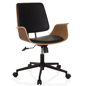 Home-Office-Bürostuhl CENCA II mit schwarzem Polster, Holzschale und Rollenfußkreuz von hjh LIVING
