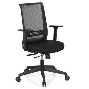 Ammattitason toimistotuoli CONISTON mustana verkkoselkänojalla ja käsinojilla, valmistaja hjh OFFICE
