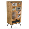 Puunvärinen sivupöytä CONTINENTO S vintage-tyylillä, jossa on eri kokoisia laatikoita ja lasiovi, valmistaja hjh LIVING