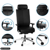 Ammattitason toimistotuolin PRO-TEC XXL säädettävät toiminnot mustana, valmistaja hjh OFFICE (tekoälyllä luotu kuva)