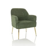 Grüner Loungesessel THASSOS mit Armlehnen und goldenen Metallbeinen von hjh LIVING – 360-Grad-Ansicht (schräge Frontansicht 30°)