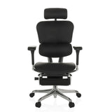 Musta Luksustoimistotuoli ERGOHUMAN PLUS LEGPRO GEN2 nahasta, jalustuella ja viidellä pyörällä, valmistaja hjh OFFICE – 360 asteen näkymä (etunäkymä 0°)
