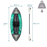 Ilmalla täytettävä kajakki LAXO-285 (285 × 90 cm) tekninen piirustus, valmistaja Aqua Marina