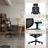Ammattitason toimistotuolin ENJOY ULTRA GEN2 säädettävä niskatuki, käsinojat ja istuinkorkeus, valmistaja hjh OFFICE (tekoälyllä luotu kuva)