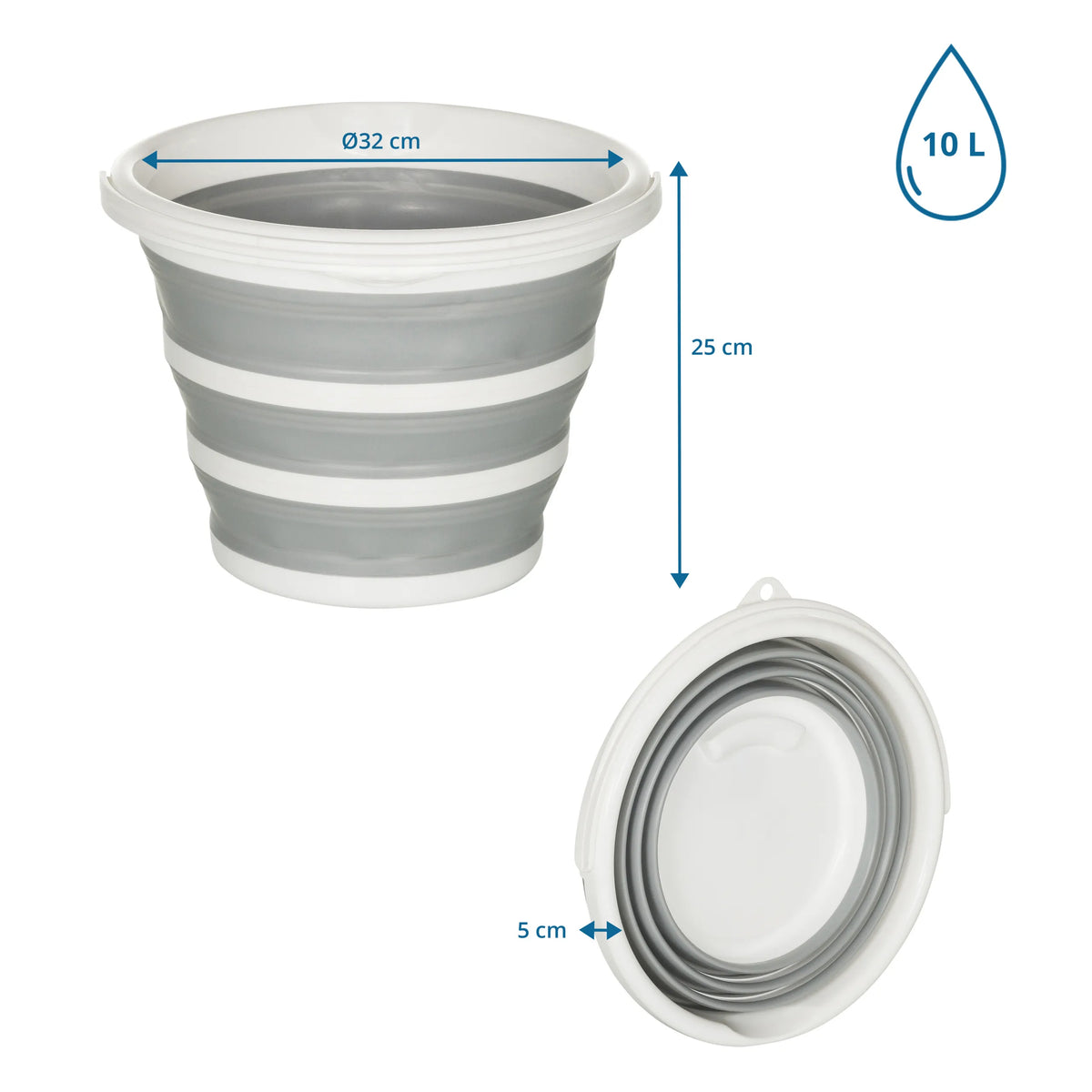 Kokoontaitettava kontti CLEAN SILR mittapiirros, tilavuus 10 l ja halkaisija 32 cm, valmistaja hjh OFFICE