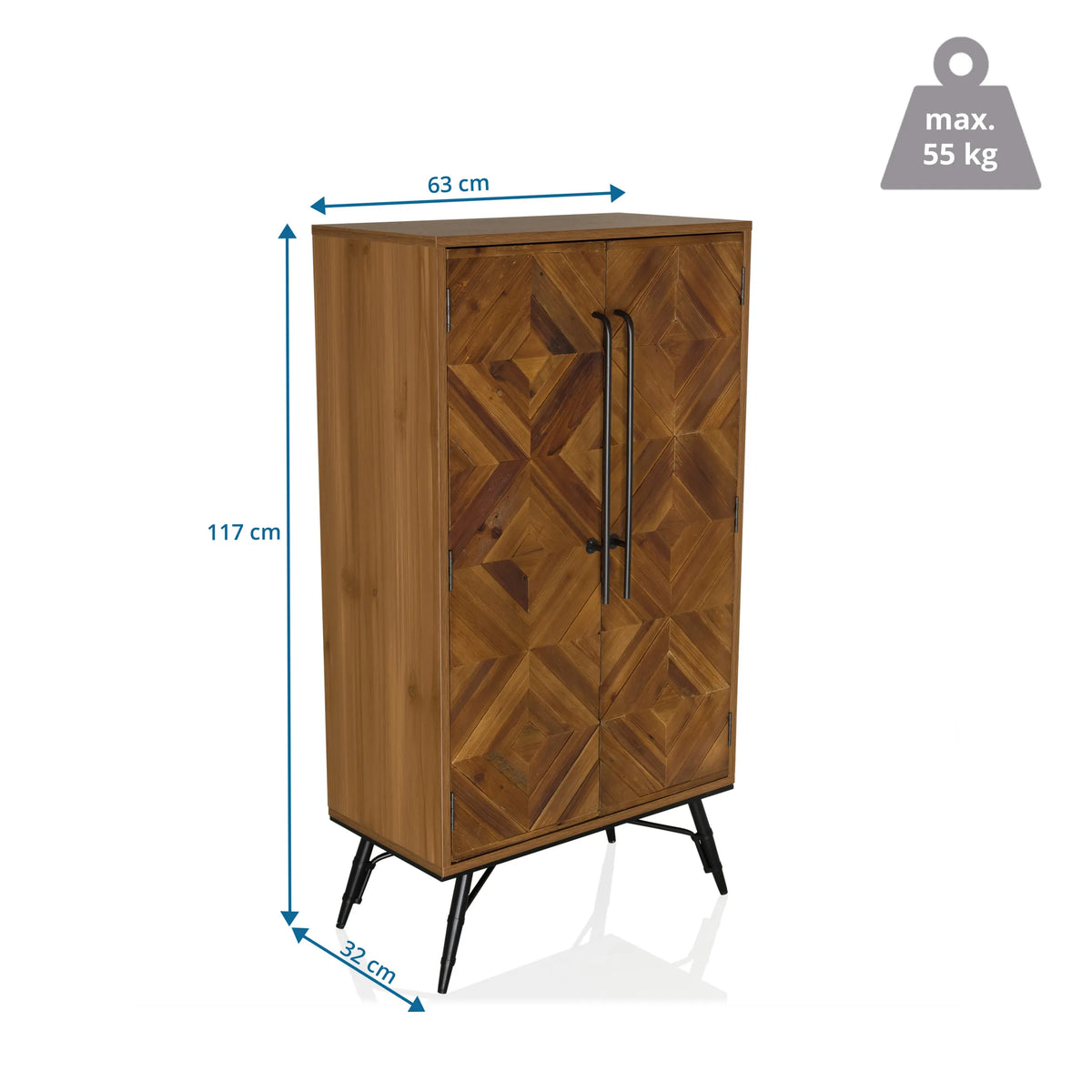 Lipasto SANTJAGO WOOD HIGH mitat 117 × 63 cm ja enimmäiskuormitus 55 kg, valmistaja hjh LIVING