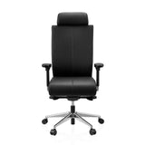 Musta Ammattitason toimistotuoli PRO-TEC XXL nahkaa, jossa on niskatuki ja viisipuolainen rullajalka, valmistaja hjh OFFICE – 360 asteen näkymä (etunäkymä 0°)