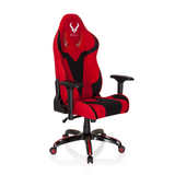 Rot-schwarzer Gamingstuhl PROMOTER II mit Armlehnen und Fußkreuz mit fünf Rollen von hjh OFFICE – 360-Grad-Ansicht (schräge Frontansicht 40°)