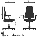 Home Office -toimistotuoli BELIO tekninen piirustus, maksimikuormitus 120 kg, valmistaja hjh OFFICE