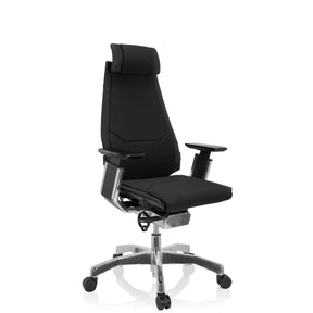 High End -toimistotuoli GENIDIA PRO mustalla kangasverhoilulla ja kiillotetulla jalustalla, valmistaja hjh OFFICE