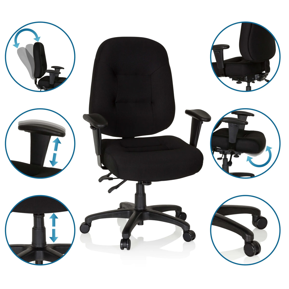 Musta Ammattitason toimistotuoli ZENIT XXL, jossa on säädettävät käsinojat ja istuinkorkeus, valmistaja hjh OFFICE