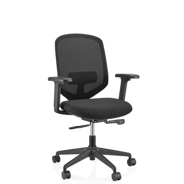 Musta Ammattitason toimistotuoli Delvia verkkoselkänojalla ja käsinojilla, valmistaja hjh OFFICE