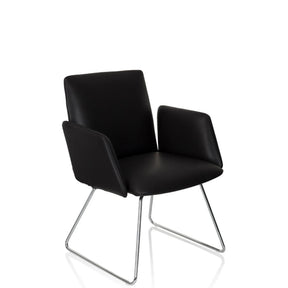 Musta Pehmustettu tuoli DESIGNIA V kiiltävällä metallisella reki-jalustalla, valmistaja hjh OFFICE