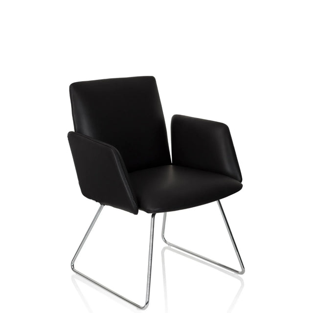 Musta Pehmustettu tuoli DESIGNIA V kiiltävällä metallisella reki-jalustalla, valmistaja hjh OFFICE