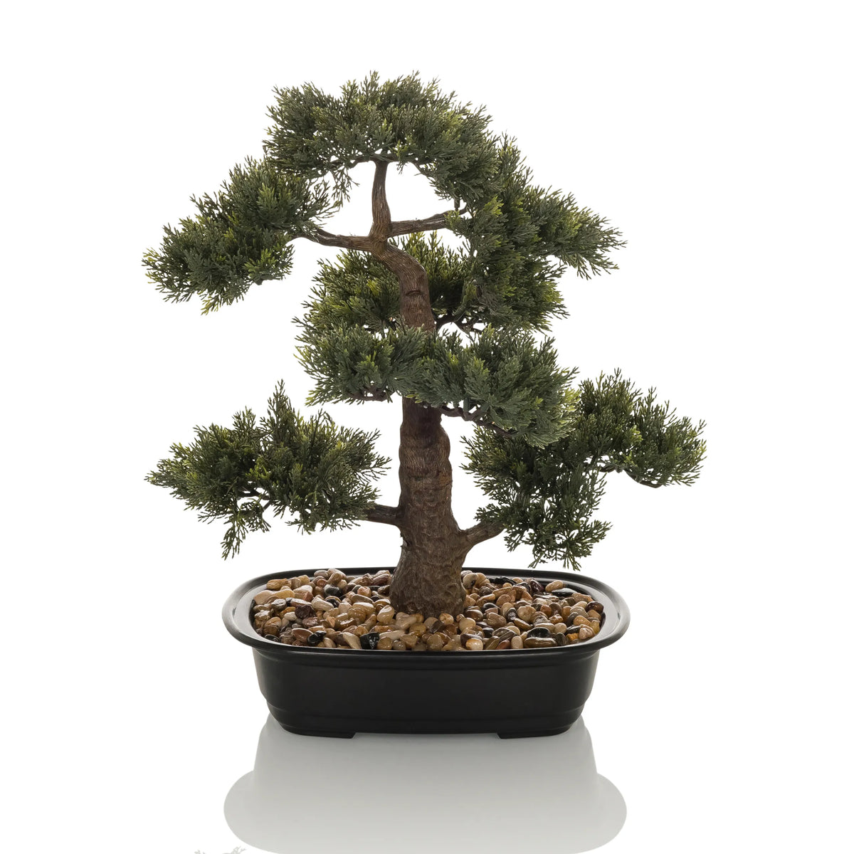 Vihreä Tekokasvi BONSAI bonsain muodossa mustassa ruukussa kivillä, valmistaja hjh OFFICE – 360 asteen näkymä (sivuprofiili 90°)
