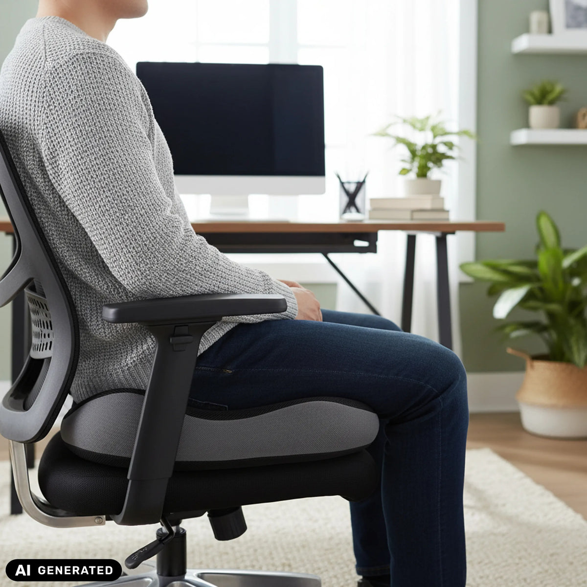 Musta MEDISIT VI istuintyyny toimistotuolilla, valmistaja hjh OFFICE (tekoälyllä luotu kuva)