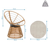 Ulkotuoli WEAVORA mitat 73 × 58 cm ja enimmäiskuormitus 150 kg, valmistaja hjh LIVING