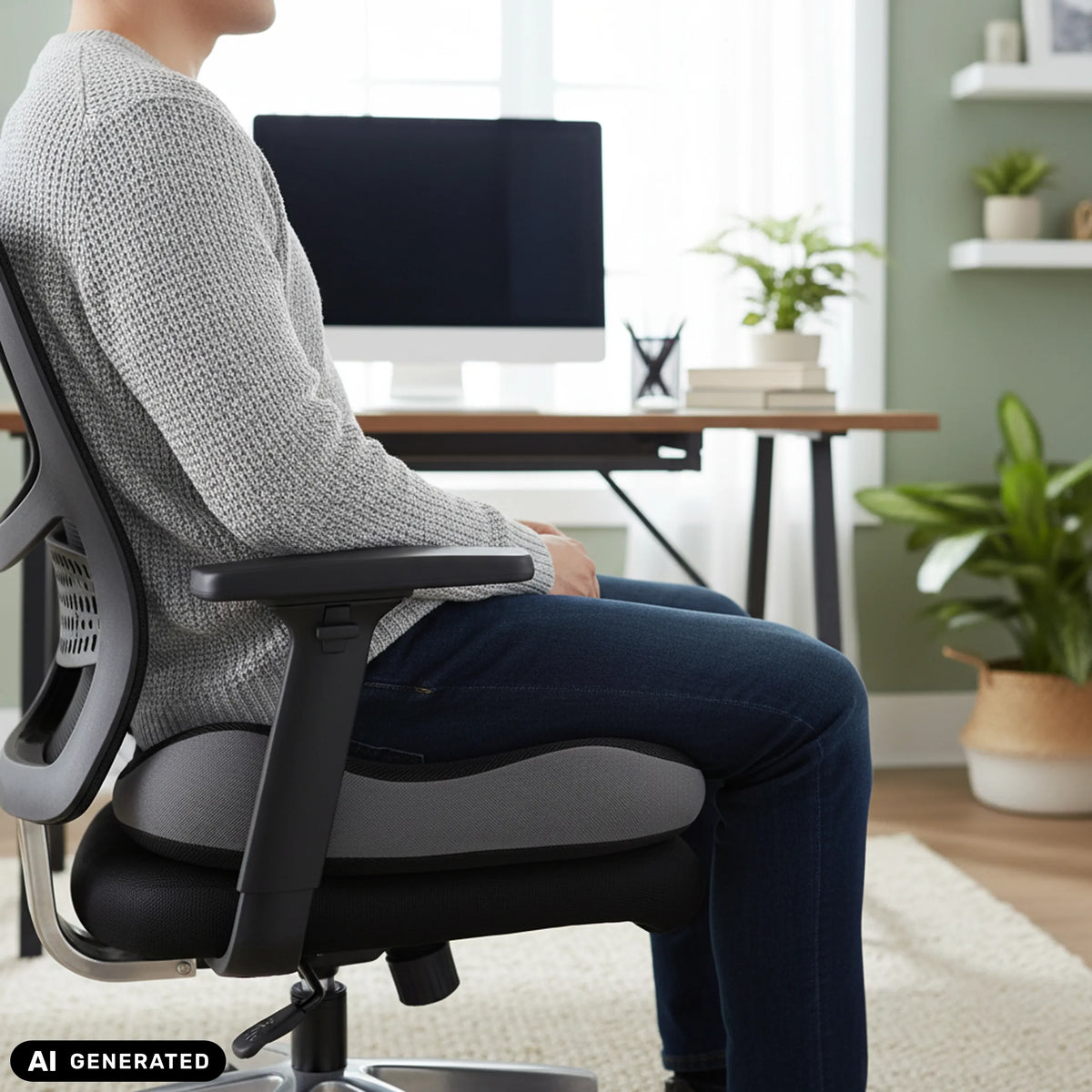 Musta MEDISIT VI istuintyyny toimistotuolilla, valmistaja hjh OFFICE (tekoälyllä luotu kuva)