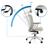 Ammattitason toimistotuolin PROFONDO PRO W säädettävä selkänoja, jossa on kallistuskulmat 91°, 103° ja 111°, valmistaja hjh OFFICE