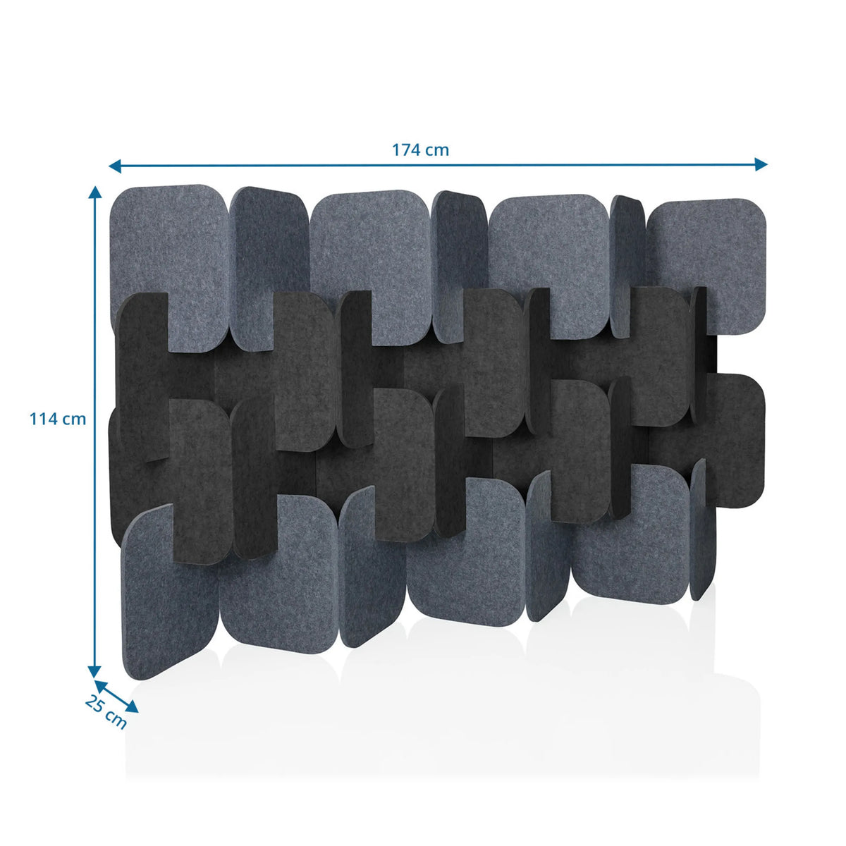 Väliseinä FLEXMIUT PLUG mittoineen 174 x 114 cm, värit harmaa ja tummanharmaa, valmistaja hjh OFFICE