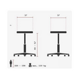 Technische Zeichnung der Stehhilfe SITNESS BOB WHITE mit einer Sitzhöhe von 44 bis 57 cm von Topstar