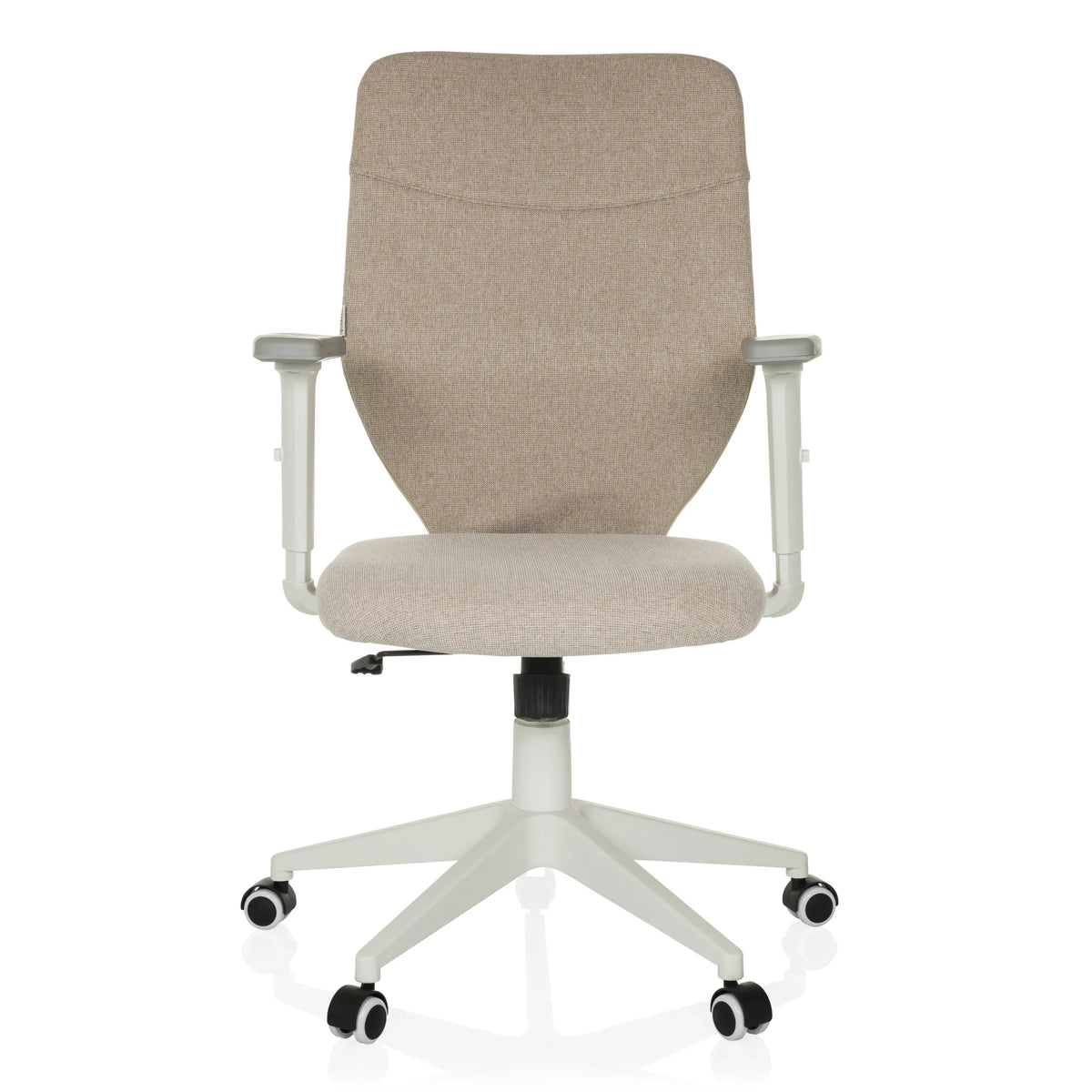 Beige Home Office -toimistotuoli COSIO II käsinojilla ja viisipisteisellä rullajalustalla, valmistaja hjh OFFICE – 360 asteen näkymä (etunäkymä 0°)