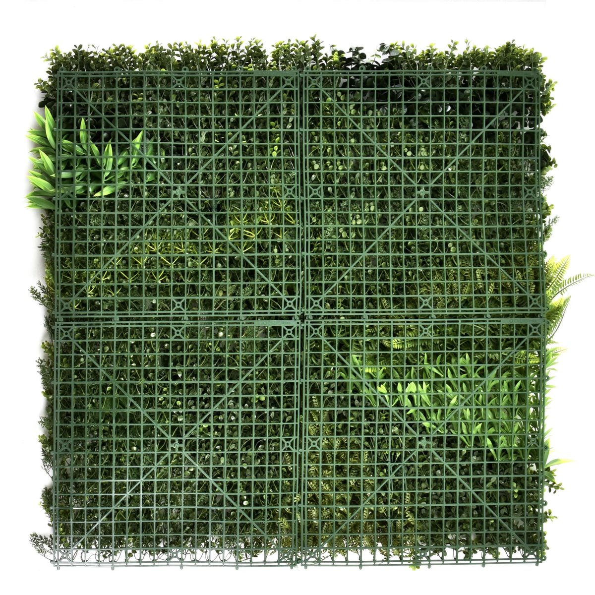Vihreä kasvimatto LEAFLUXE 3D, jossa on muoviverkko ja keinokasveja, valmistaja hjh LIVING