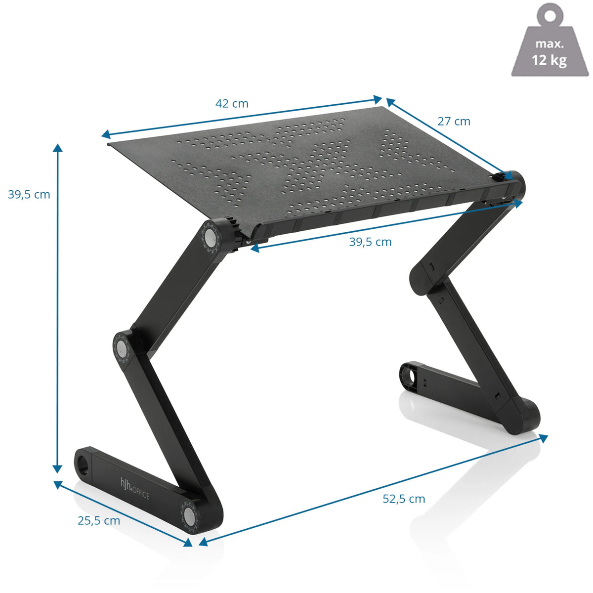 Maßzeichnung des Schreibtischaufsatzes VM-SA II mit 42 × 27 cm und einer Traglast von 12 kg von hjh OFFICE