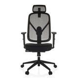 Musta Ammattitason toimistotuoli RALOO ECO verkkoselkänojalla ja viisijalkaisella pyöräalustalla, valmistaja hjh OFFICE – 360 asteen näkymä (etunäkymä 0°)