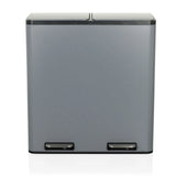 Grauer Mülleimer Clean 13 mit zwei Fächern und zwei Trittpedalen von hjh OFFICE – 360-Grad-Ansicht (Frontansicht 0°)