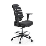 Schwarzer Counterstuhl ERGO LINE II WORK mit segmentierter Rückenlehne, Fußring und Fußkreuz mit fünf Rollen von hjh OFFICE – 360-Grad-Ansicht (Seitenprofil 80°)