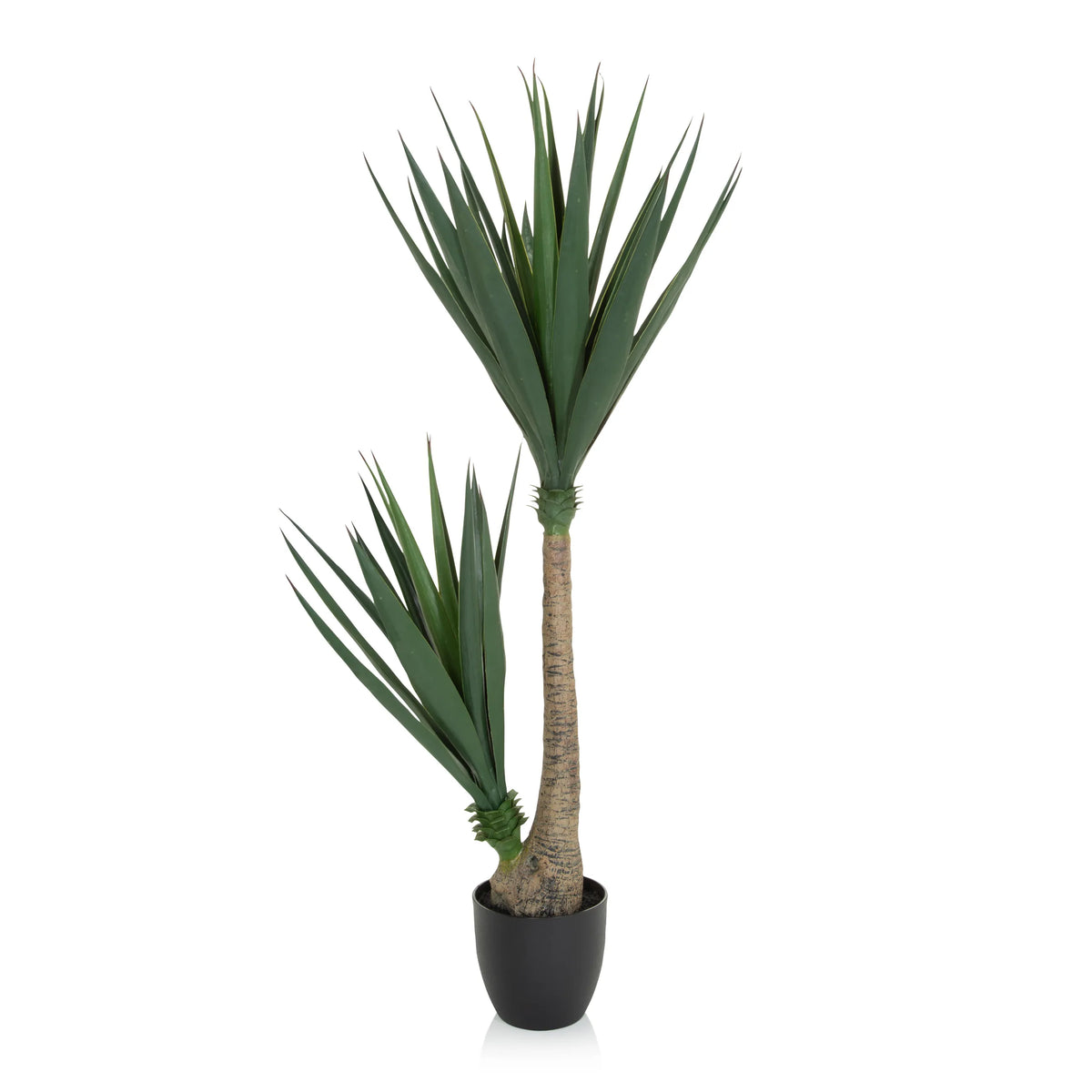Vihreä Tekokasvi YUCCA kahdella varrella mustassa ruukussa, valmistaja hjh OFFICE – 360 asteen näkymä (etunäkymä 0°)