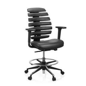 Musta Korkea työtuoli ERGO LINE II WORK keinonahkaverhoilulla, jalkarenkaalla ja pyörillä, valmistaja hjh OFFICE