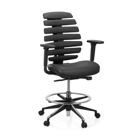 Musta korkea työtuoli ERGO LINE II WORK nahkaverhoilulla, jalkatuella ja pyörillä, valmistaja hjh OFFICE